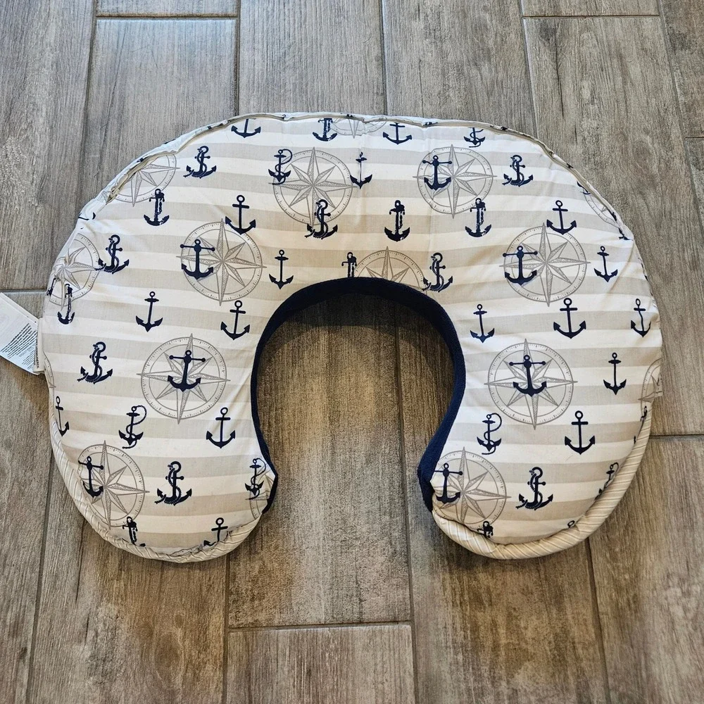 Boppy‎ Nursing Pillow Bundle Navy Blue Nautical Anchor Slip Covers Shower Gift